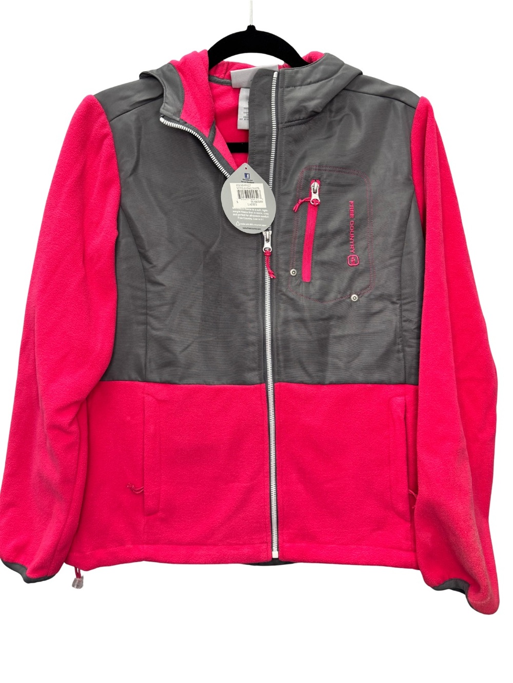 NWT Free Country Pink & Gray Hooded Full Zip Fleece Jacket Womens Small